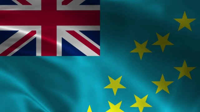 Waving flag of tuvalu, a pacific island nation, featuring the union jack and nine yellow stars on a blue field