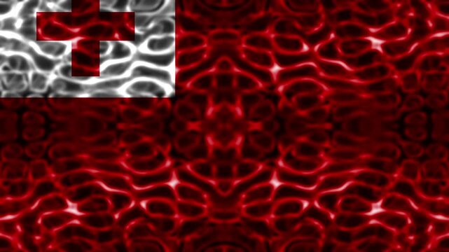 Abstract digital art of the tonga national flag with a glowing liquid ripple effect and vibrant red and white light patterns