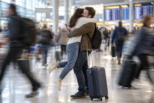 Couple Reuniting at Train Station