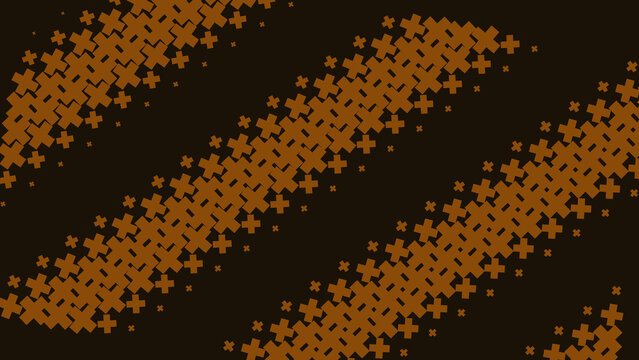 Abstract background, with brown plus, sign shapes arranged, in diagonal stripes, on a dark, brown background for applications isolated on a transparent background