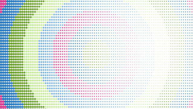 Abstract background, with concentric circular, rings of colorful, dots in blue, green and pink, arranged on a, dark black grid, texture surface isolated on a transparent background