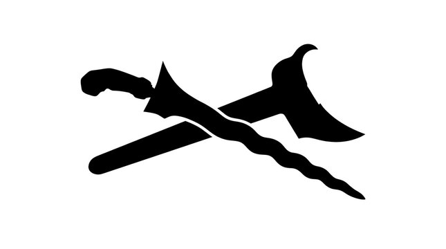 Silhouette of crossed traditional keris daggers on white background