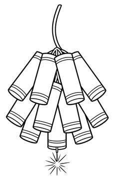 Chinese New Year Firecracker Bundle Black and White Line Art