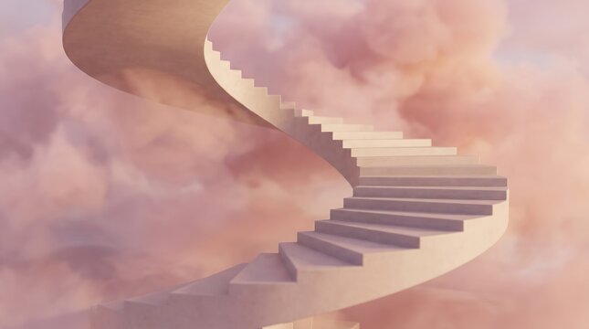 Spiral Staircase Ascending Into Clouds Dreamy Sky Background