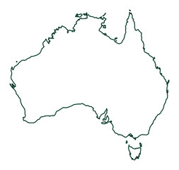 Australia map outline in dark green line isolated on transparent background © Ali