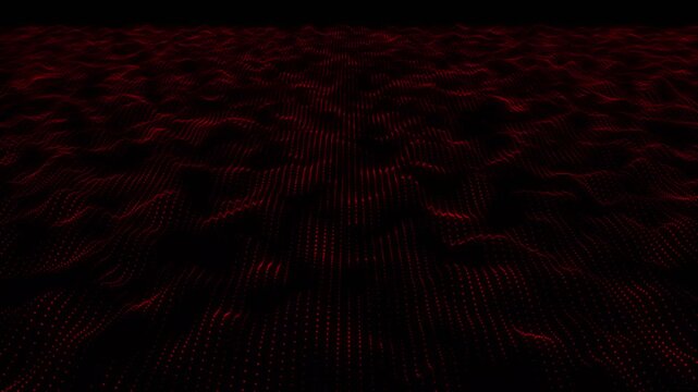 Abstract red digital dotted mesh wave surface moving in dark space an digital background featuring