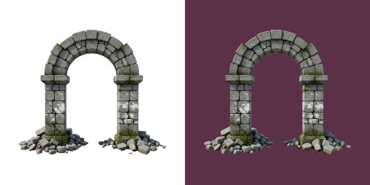 Ancient stone archway with mossy rocks and weathered masonry building asset transparent png