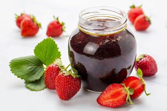 Homemade delicious strawberry jam and strawberry