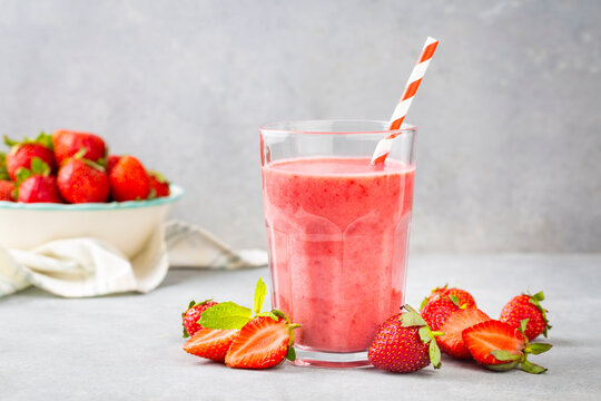 Strawberry smoothie or milkshake drink.