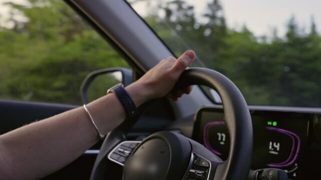 Driving into a sunset: An immersive journey with hands on the wheel
