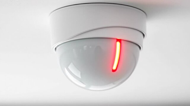 Motion sensor activates red line scan on dome surface in indoor setting