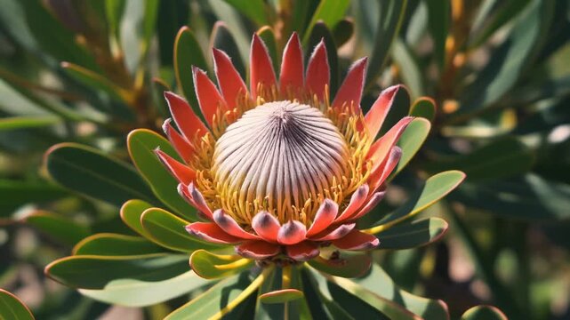 Protea flower moving in a breeze
