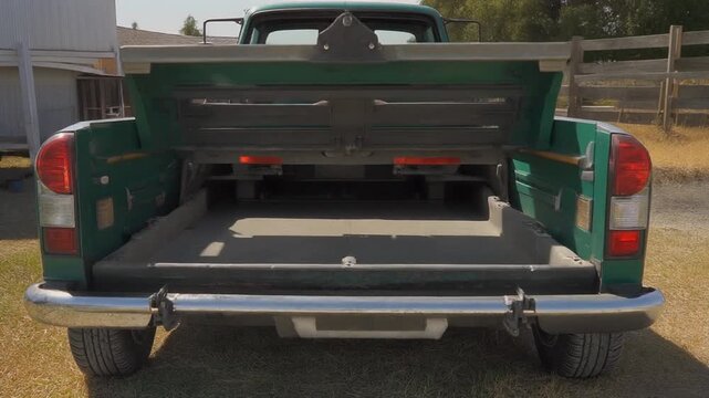 Pickup tailgate lowering in a farm yard