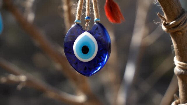 Evil eye bead turning in sunlight