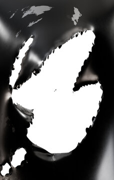 shredded and torn black leathery material, transparent background