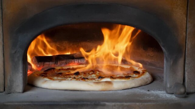 Pide crust bubbling in a stone oven