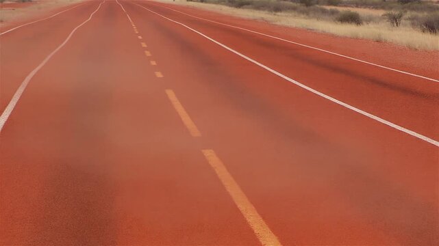Red dust drifting across an outback track