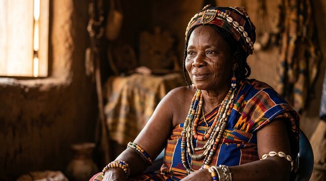 Portrait of an indigenous woman in traditional ornate jewelry and clothing