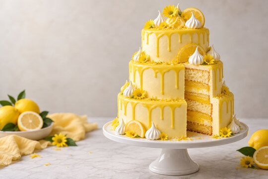 Lemon Daisy Drip Cake