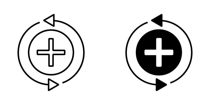 Plus sign icon with circular arrows representing addition and recurring rotation