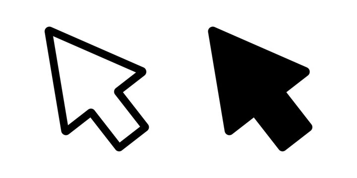 Black and white computer mouse cursor arrow icons for web design and user interface navigation