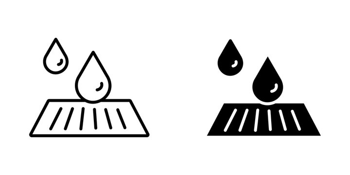 Waterproof fabric icons with rain drops and textile material symbol set