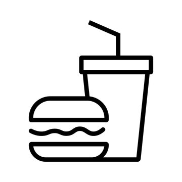 Hamburger and soda drink cup icon for fast food meal menu design