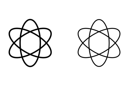Two simple black atomic symbols with intersecting ellipses representing science and physics concepts