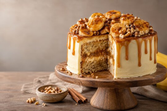 Banana Caramel Walnut Drip Cake