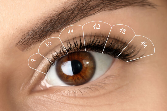 Woman with lash mapping, closeup. Eyelash extensions