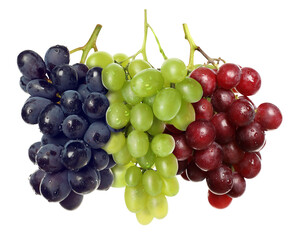 Obraz premium Bunches of fresh grapes isolated on white. Different varieties