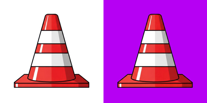Bright orange and white striped traffic cone safety marker icon transparent png