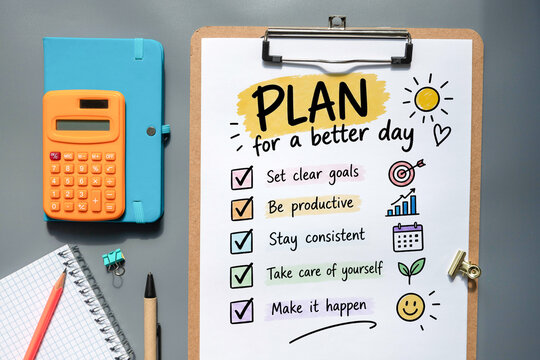 Plan for a Better Day Productivity Checklist and Goal Setting Concept