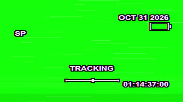 Retro VHS Camcorder Green Screen Overlay with Tracking and Time Stamp