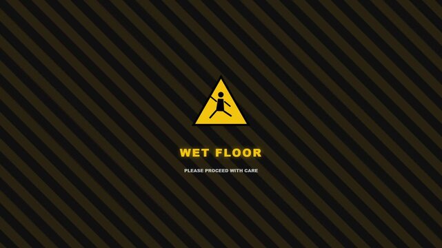 Wet floor caution sign pattern on dark hazard background