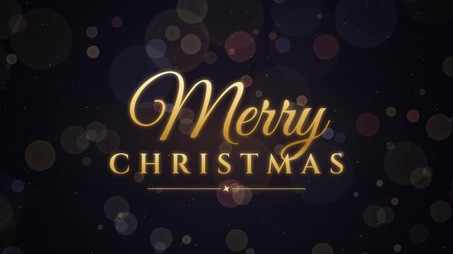 Elegant gold Merry Christmas text animation with bokeh lights on a dark background