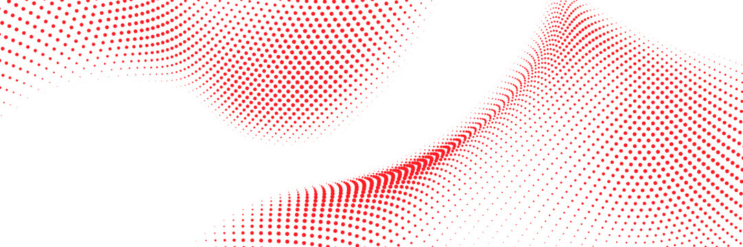 Red halftone particle wave line vector for medical site banner, tech presentation slide