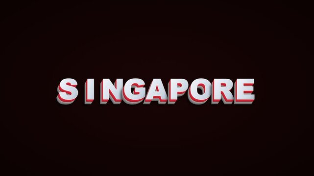Premium cinematic 3D typography motion graphic showing chaotic letters accelerating into a typographic vortex and assembling into the word SINGAPORE, featuring patriotic red and white colors.