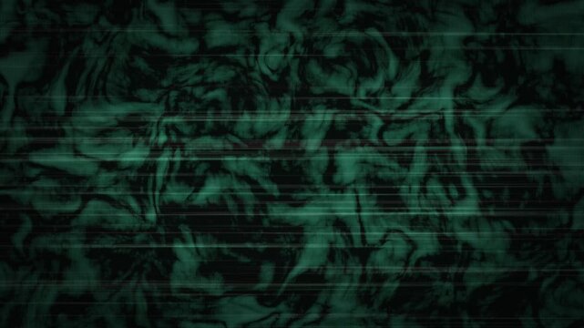 An animated, unsettling background featuring swirling, dark green and black textures that dynamically shift and flicker like toxic gas or paranormal energy. The animation is frequently interrupted by 