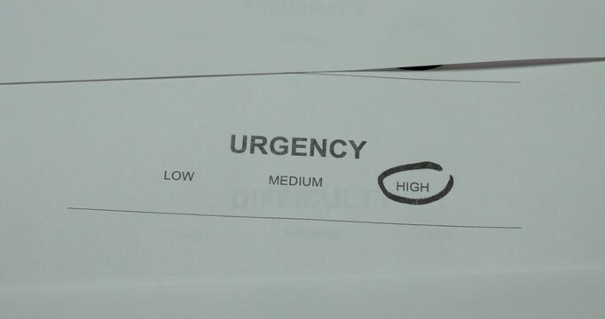 Person circles High on an Urgency scale with Low, Medium and High options, representing high priority, urgency and immediate action.