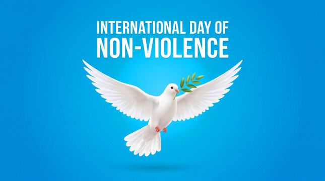 International day of non violence with a white dove in flight