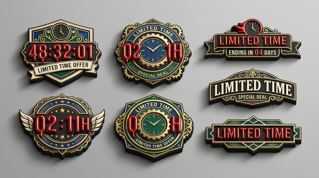 Vintage Steampunk Style Limited Time Offer 3D Badges and Labels