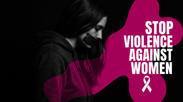 Stop violence against women with pink ribbon awareness campaign illustration