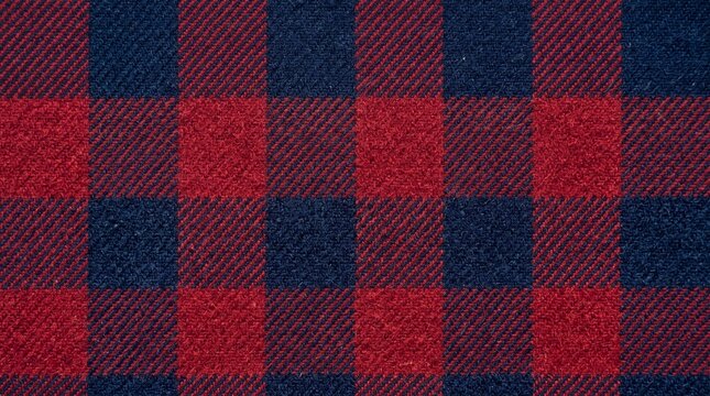 Red and blue buffalo plaid flannel fabric texture pattern with soft textile material surface