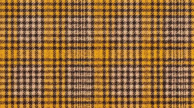 Yellow and brown plaid woolen fabric texture with classic Scottish tartan pattern design background
