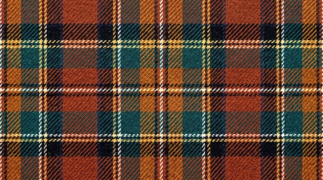 Vibrant traditional Scottish tartan plaid fabric pattern featuring rich colors and woven texture details