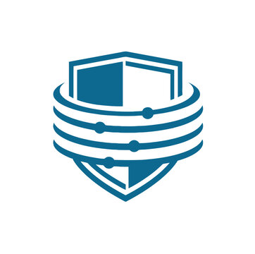 Abstract Cybersecurity Shield Symbol with Digital Orbit Lines