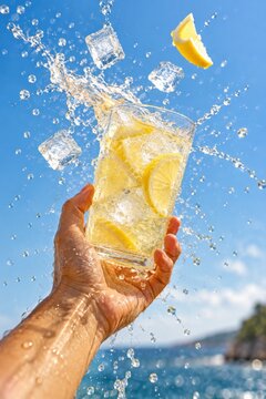 Hand Catching Flying Lemon Drink