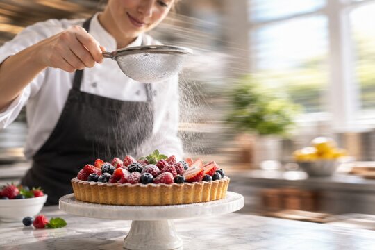 Pastry Chef Decorating Fresh Berry Tart