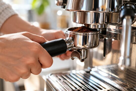 Preparing Espresso with Coffee Machine